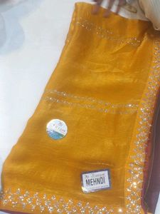 Yellow Embellished Silk Saree