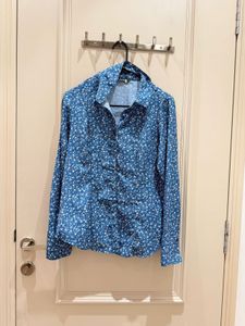 Blue Floral Print Button-Up Shirt