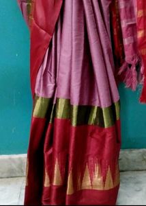 Beautiful pink Red silk saree