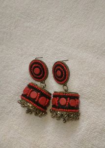 Red Oxidised Jhumkas