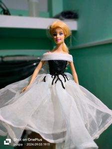 White And Black Gown For Barbie Doll