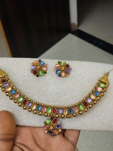 Multi-Color Stone Necklace &amp; Earrings Set