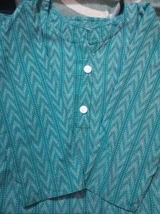 Teal & White Printed Kurta