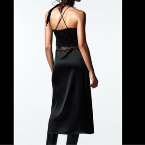 Zara New Limited Edition Satin Lace Midi Dress