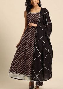 Elegant Black & Red Printed Anarkali Suit