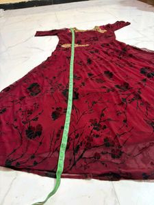 ice velvet work  Burgundy Embroidered Gown