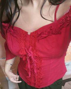 Chic Red Off-Shoulder Bell Sleeve Top
