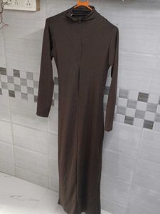Brown Mock Neck Long Sleeve Maxi Dress