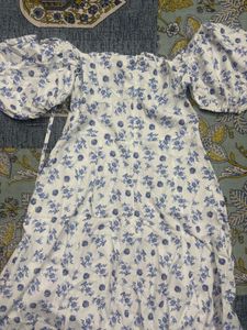 Savana A line blue and white floral dress