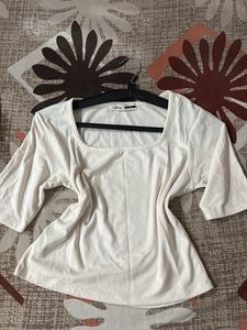 Cream Square Neck T-Shirt