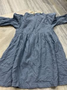 Blue Broderie Anglaise Dress with Lace Collar