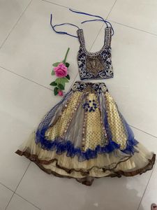 Embellished Blue &amp; Yellow Lehenga Set
