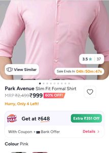 Park Avenue Slim Fit Pink Formal Shirt