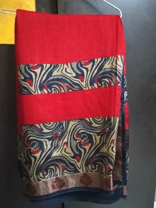 Red Saree with Abstract Print
