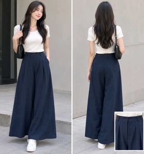 Navy Wide-Leg Palazzo Pants