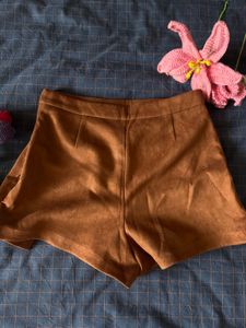 Tan Suede Skort, built in shorts, side zipper