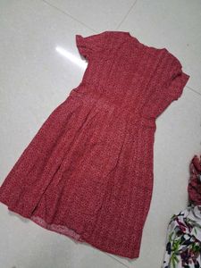 Red Printed Short Sleeve Dress