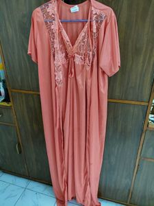 Elegant Lace Trim Nightgown and Robe Set