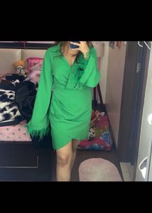 Green Feather Trim Wrap Dress BRAND NEW