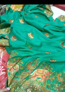 new Elegant Green Saree with Elephant Motif