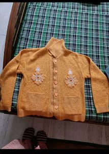 Embroidered Mustard Cardigan