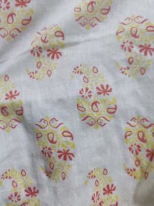 White Paisley Print Kurta with Lace Neckline