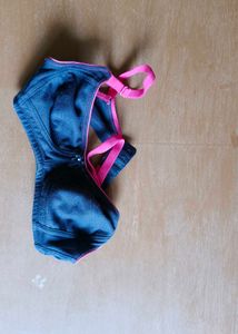 Dark Blue Sports Bra with Pink Trim