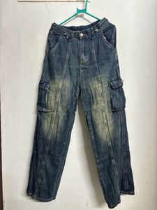 Baggy Wash Denim Cargo Pants