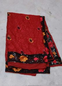 Maroon Saree with Embellished Blouse