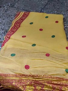 Beautiful Yellow Embroidered Saree