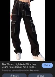 Hnm Black Wide Leg Pants with Contrast Stitching