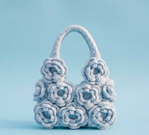 Crocheted Blue Floral Handbag