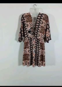 Bohemian Print V-Neck Mini Dress
