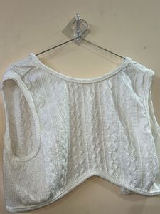 White Knit Sleeveless Cardigan
