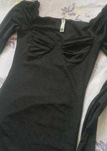Elegant Black Ruched Long Sleeve Dress
