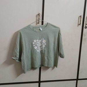 Cute Green Floral Heart Tee