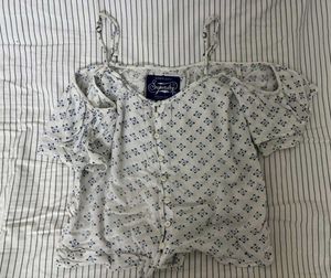 Superdry White Blue Floral Cold Shoulder Top