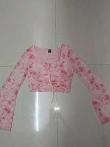 New Shein Floral Print Mesh Crop Top