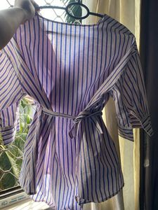 Striped V-Neck Peplum Top