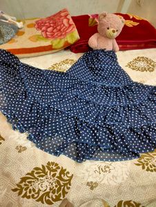 Navy Polka Dot Ruffle Skirt