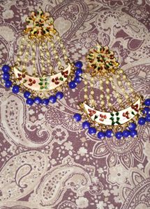 Stunning Royal Blue &amp; Gold Jhumka Earrings