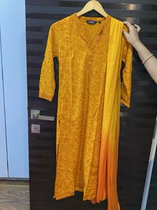 Orange Kurta Set with chiffon dupatta