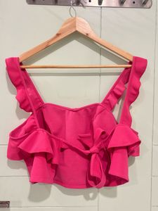 Vibrant Pink Ruffle Crop Top