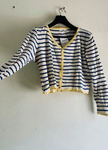 Korean Striped Button-Down Cardigan
