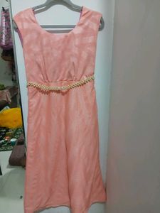 Peach Shimmer Pearl Belt Dress