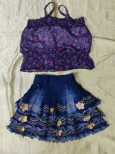 Floral Crop Top &amp; Denim Skirt Set