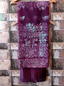 Elegant Purple Sequin Embellished Fabric