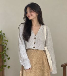 Chic Grey Cropped Cardigan Sweater