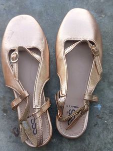 Rose Gold Metallic Flats with Buckles