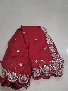 Elegant Red Embroidered Saree